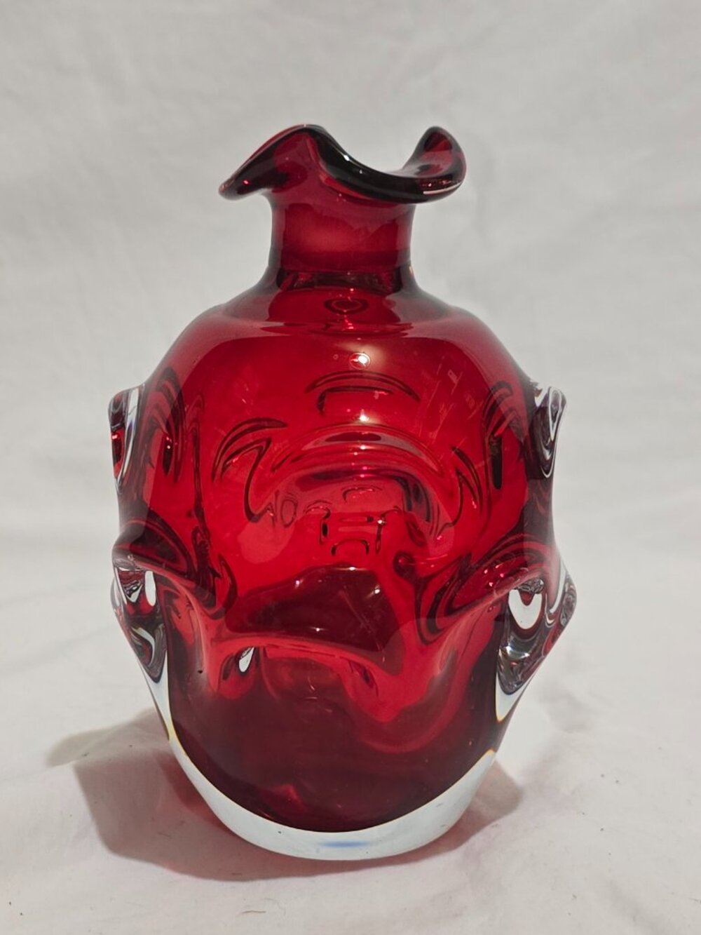 Vtg 1960's Aseda Bergstrom Swedish Art Glass Bergstom Ruby Thumbprint Decanter